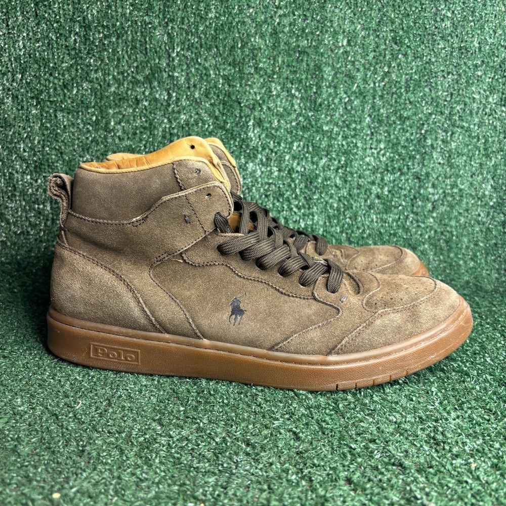 Polo Ralph Lauren Court Suede High Top Classic Preppy Sneakers Brown Men Sz 11.5